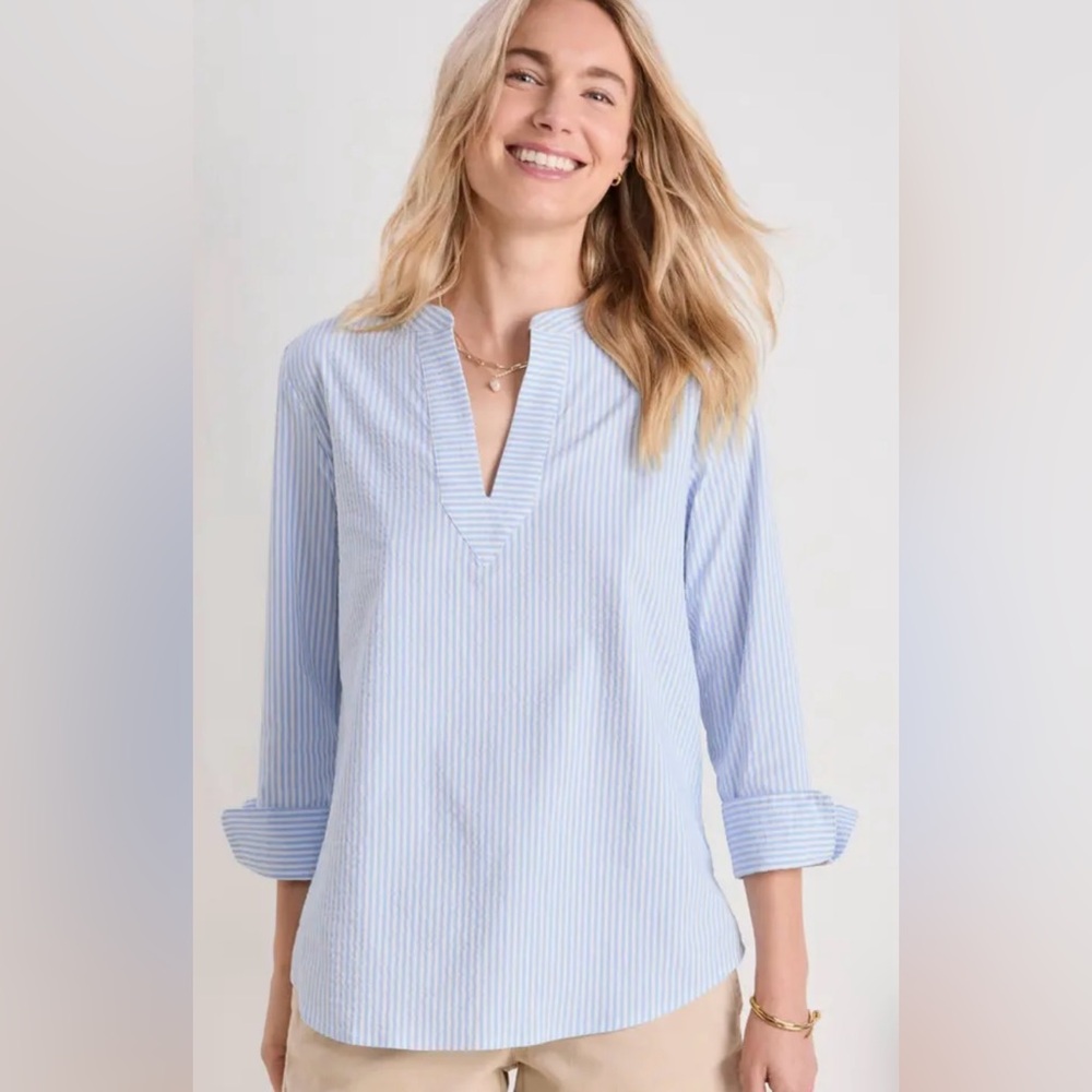 NWOT Vineyard Vines Harbor Savannah Seersucker Performance Popover Top XXL NEW